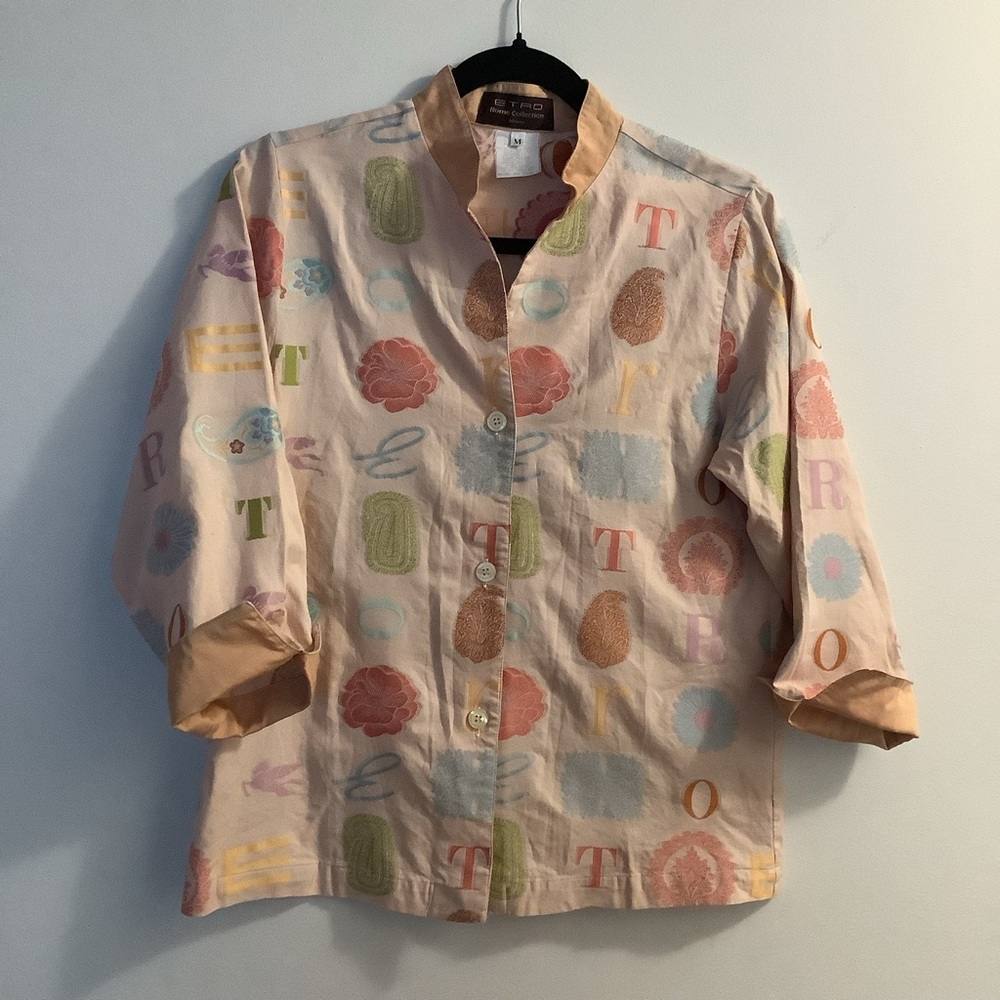 Etro Milano Home Collection Printed Button Shirt Pajama Top Made in Italy M